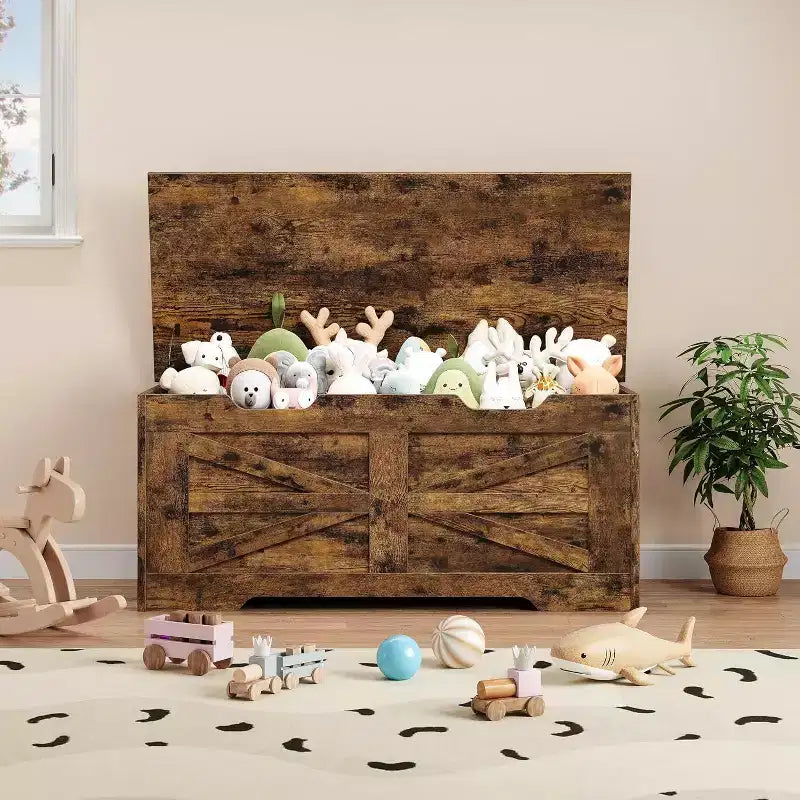 39,4 Pouces Coffre de Rangement en Bois, Coffre à Jouets avec Couvercles, Banc de Rangement d'Entrée avec Charnière de Sécurité, Supporte 158 kg, pour Salon, Chambre,, Bureau