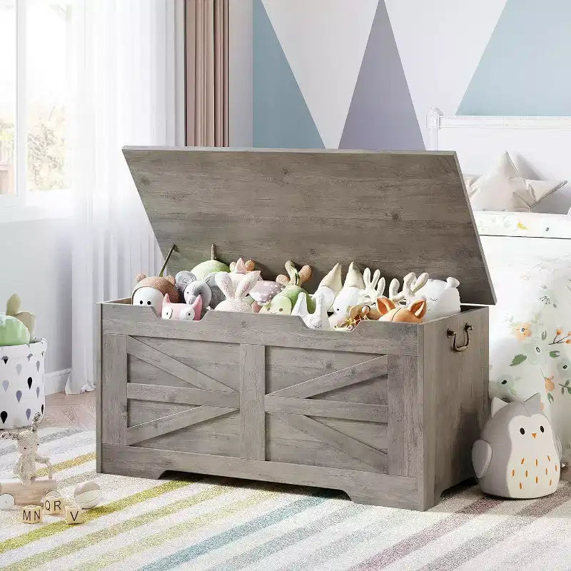 39,4 Pouces Coffre de Rangement en Bois, Coffre à Jouets avec Couvercles, Banc de Rangement d'Entrée avec Charnière de Sécurité, Supporte 158 kg, pour Salon, Chambre,, Bureau