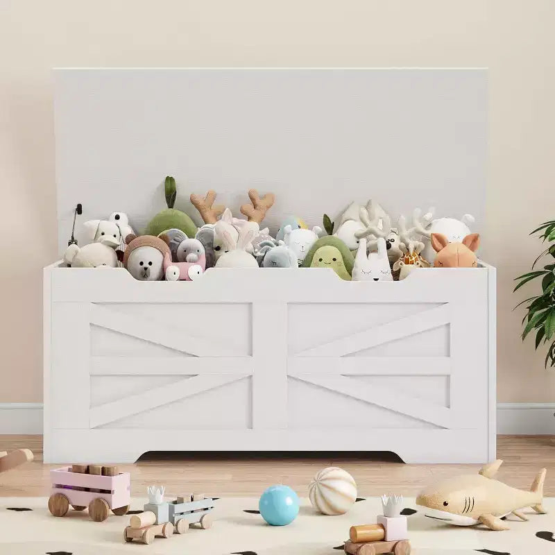 39,4 Pouces Coffre de Rangement en Bois, Coffre à Jouets avec Couvercles, Banc de Rangement d'Entrée avec Charnière de Sécurité, Supporte 158 kg, pour Salon, Chambre,, Bureau