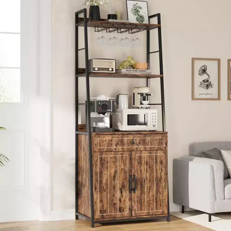 70.8 Meuble de cuisine industriel TruAIR Bakers Rack avec armoire, support pour micro-ondes et meuble de rangement pour le vin pour cuisine/salon (autonome avec tiroir)