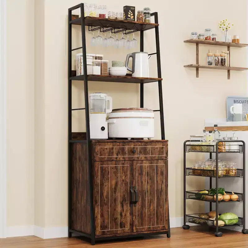 70.8 Meuble de cuisine industriel TruAIR Bakers Rack avec armoire, support pour micro-ondes et meuble de rangement pour le vin pour cuisine/salon (autonome avec tiroir)
