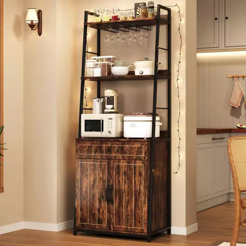 70.8 Meuble de cuisine industriel TruAIR Bakers Rack avec armoire, support pour micro-ondes et meuble de rangement pour le vin pour cuisine/salon (autonome avec tiroir)