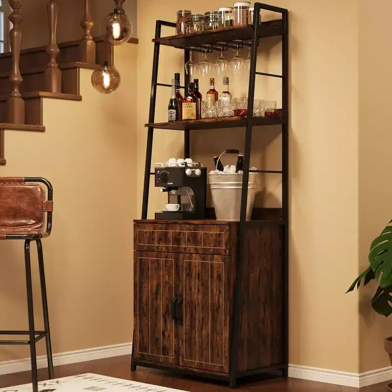 70.8 Meuble de cuisine industriel TruAIR Bakers Rack avec armoire, support pour micro-ondes et meuble de rangement pour le vin pour cuisine/salon (autonome avec tiroir)