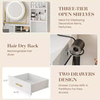 Coiffeuse de Maquillage avec Miroir Rotatif Réglable, Grande Coiffeuse de 74 cm avec 2 Tiroirs et Tabouret, Coiffeuse Moderne pour Chambre à Coucher