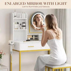 Coiffeuse de Maquillage avec Miroir Rotatif Réglable, Grande Coiffeuse de 74 cm avec 2 Tiroirs et Tabouret, Coiffeuse Moderne pour Chambre à Coucher