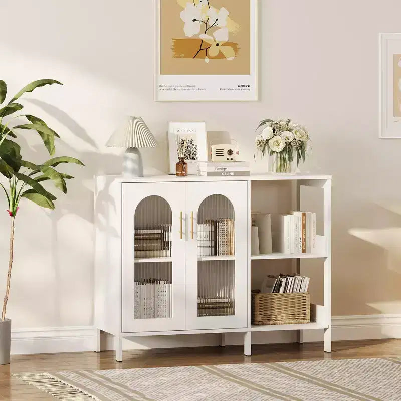 Meuble haut avec portes vitrées, buffet moderne avec étagères réglables pour l'entrée et la salle à manger