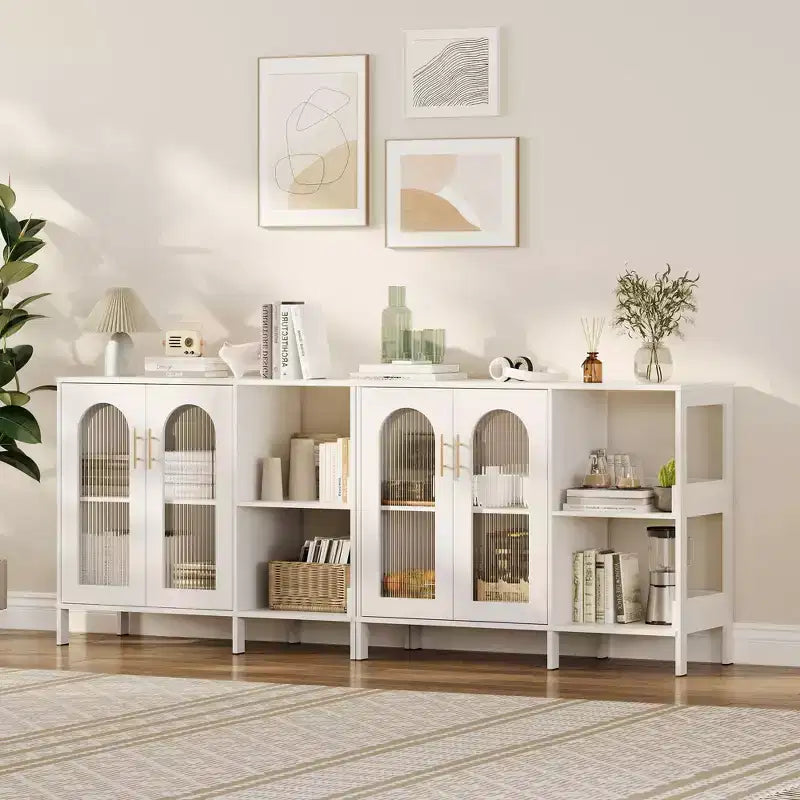 Meuble haut avec portes vitrées, buffet moderne avec étagères réglables pour l'entrée et la salle à manger