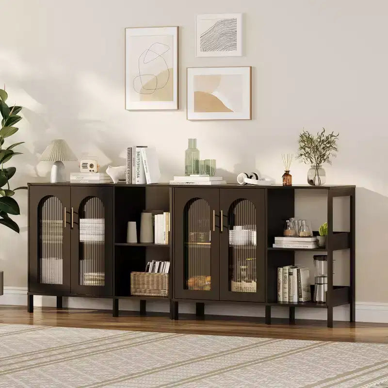 Arch Cabinet with Glass Doors, Modern Sideboard Buffet with Adjustable Shelves for Entryway and Dining Room