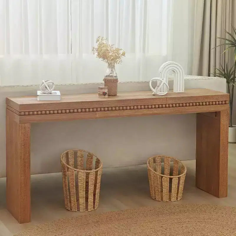 Okak 64IN Table Console Élégante avec Garniture Perlée Décorative, Table d'Entrée avec Plateau Épais, Table de Couloir pour Salon, Entrée