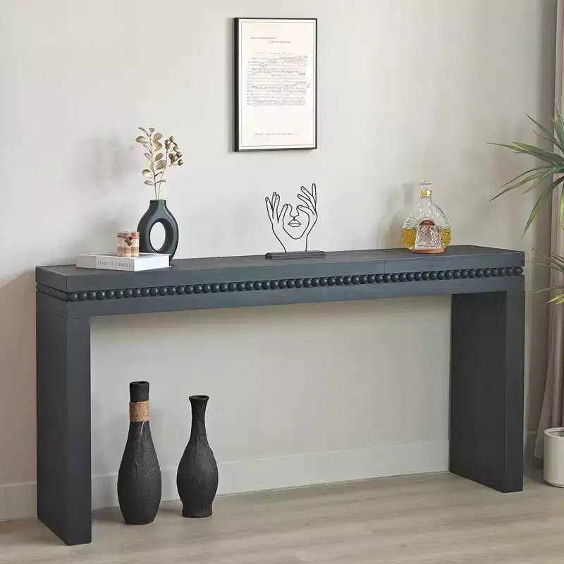 Okak 64IN Table Console Élégante avec Garniture Perlée Décorative, Table d'Entrée avec Plateau Épais, Table de Couloir pour Salon, Entrée