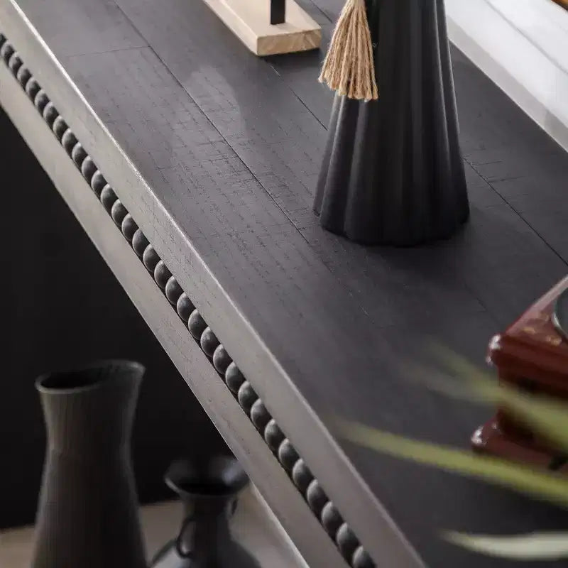 Okak 64IN Table Console Élégante avec Garniture Perlée Décorative, Table d'Entrée avec Plateau Épais, Table de Couloir pour Salon, Entrée