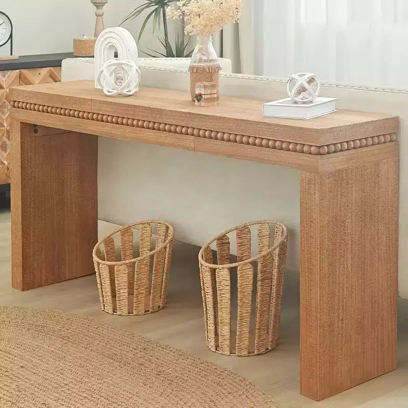 Okak 64IN Table Console Élégante avec Garniture Perlée Décorative, Table d'Entrée avec Plateau Épais, Table de Couloir pour Salon, Entrée