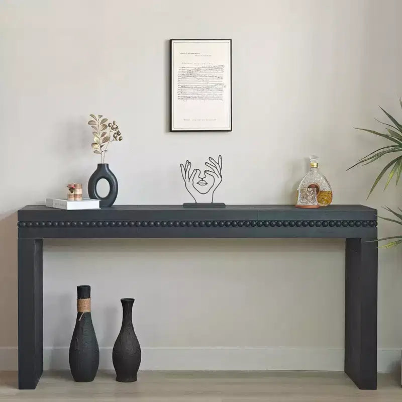 Okak 64IN Elegant Console Table with Decorative Beaded Trim, Entry Table with Thick Tabletop, Hallway Table for Living Room, Entryway