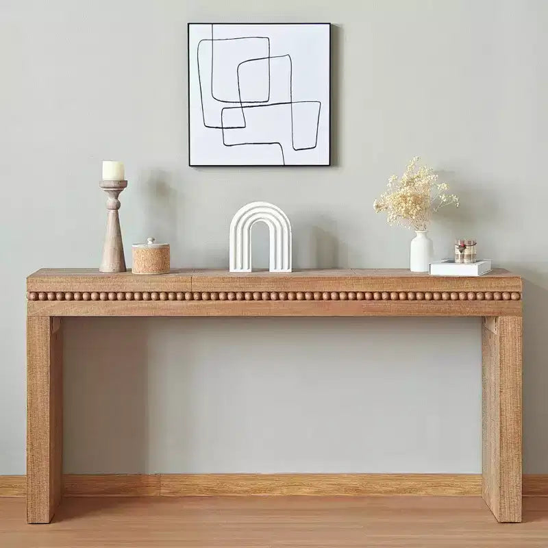 Okak 64IN Table Console Élégante avec Garniture Perlée Décorative, Table d'Entrée avec Plateau Épais, Table de Couloir pour Salon, Entrée