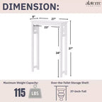 Étagère de rangement au-dessus des toilettes Alaterre Furniture Derby, 94 cm de hauteur, économiseur d'espace de salle de bain, organisateur autoportant moderne pour articles de toilette et serviettes, blanc