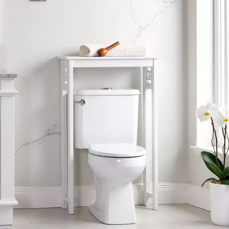 Étagère de rangement au-dessus des toilettes Alaterre Furniture Derby, 94 cm de hauteur, économiseur d'espace de salle de bain, organisateur autoportant moderne pour articles de toilette et serviettes, blanc