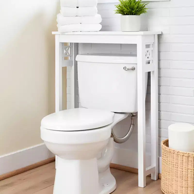 Étagère de rangement au-dessus des toilettes Alaterre Furniture Derby, 94 cm de hauteur, économiseur d'espace de salle de bain, organisateur autoportant moderne pour articles de toilette et serviettes, blanc