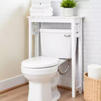 Étagère de rangement au-dessus des toilettes Alaterre Furniture Derby, 94 cm de hauteur, économiseur d'espace de salle de bain, organisateur autoportant moderne pour articles de toilette et serviettes, blanc