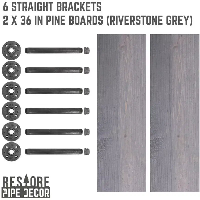 Étagères RESTORE Riverstone Grey de 91 cm avec supports droits par Pipe Decor