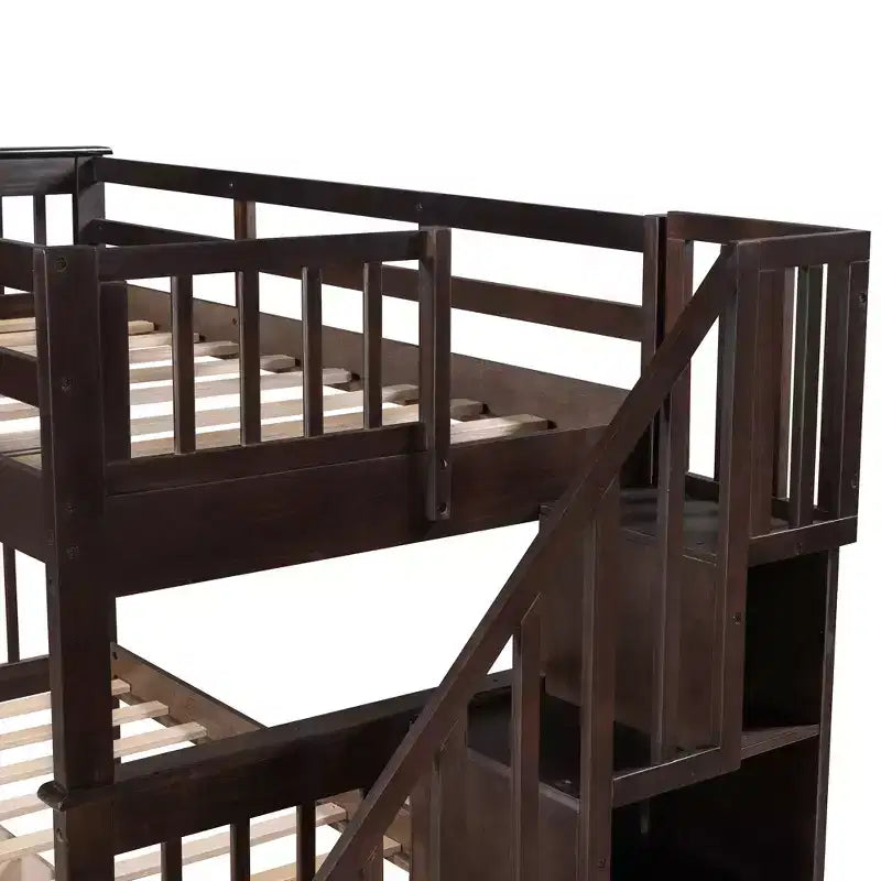 Lits superposés jumeaux Stairway pour enfants, cadre de lit superposé avec tiroirs de rangement et rampe de sécurité pour chambre à coucher et dortoir