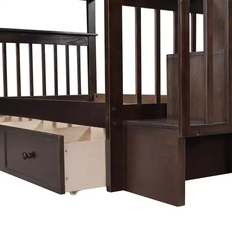 Lits superposés jumeaux Stairway pour enfants, cadre de lit superposé avec tiroirs de rangement et rampe de sécurité pour chambre à coucher et dortoir