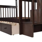 Lits superposés jumeaux Stairway pour enfants, cadre de lit superposé avec tiroirs de rangement et rampe de sécurité pour chambre à coucher et dortoir