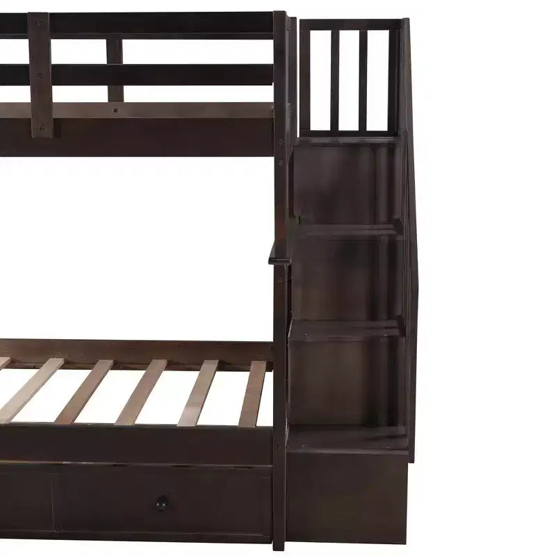 Lits superposés jumeaux Stairway pour enfants, cadre de lit superposé avec tiroirs de rangement et rampe de sécurité pour chambre à coucher et dortoir