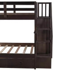 Lits superposés jumeaux Stairway pour enfants, cadre de lit superposé avec tiroirs de rangement et rampe de sécurité pour chambre à coucher et dortoir