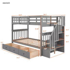 Lits superposés jumeaux Stairway pour enfants, cadre de lit superposé avec tiroirs de rangement et rampe de sécurité pour chambre à coucher et dortoir