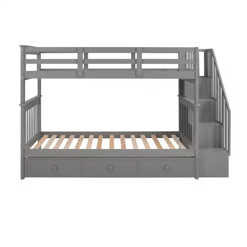 Lits superposés jumeaux Stairway pour enfants, cadre de lit superposé avec tiroirs de rangement et rampe de sécurité pour chambre à coucher et dortoir