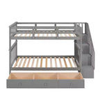 Lits superposés jumeaux Stairway pour enfants, cadre de lit superposé avec tiroirs de rangement et rampe de sécurité pour chambre à coucher et dortoir