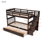 Lits superposés jumeaux Stairway pour enfants, cadre de lit superposé avec tiroirs de rangement et rampe de sécurité pour chambre à coucher et dortoir
