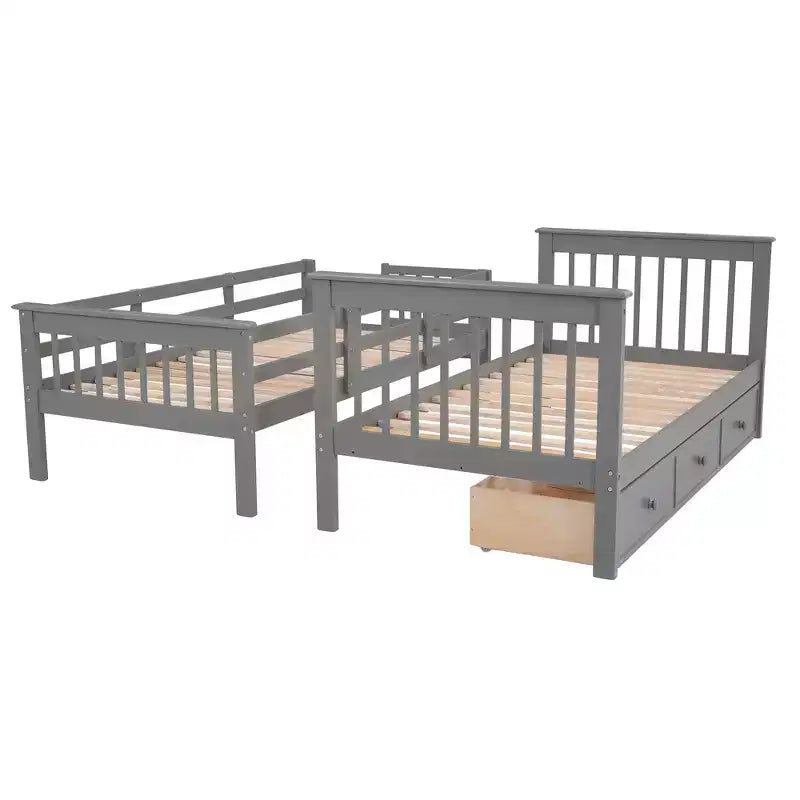 Lits superposés jumeaux Stairway pour enfants, cadre de lit superposé avec tiroirs de rangement et rampe de sécurité pour chambre à coucher et dortoir