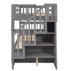 Lits superposés jumeaux Stairway pour enfants, cadre de lit superposé avec tiroirs de rangement et rampe de sécurité pour chambre à coucher et dortoir
