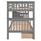 Lits superposés jumeaux Stairway pour enfants, cadre de lit superposé avec tiroirs de rangement et rampe de sécurité pour chambre à coucher et dortoir