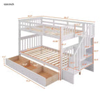 Lits superposés jumeaux Stairway pour enfants, cadre de lit superposé avec tiroirs de rangement et rampe de sécurité pour chambre à coucher et dortoir