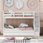 Lits superposés jumeaux Stairway pour enfants, cadre de lit superposé avec tiroirs de rangement et rampe de sécurité pour chambre à coucher et dortoir
