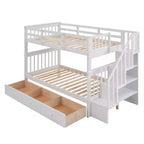 Lits superposés jumeaux Stairway pour enfants, cadre de lit superposé avec tiroirs de rangement et rampe de sécurité pour chambre à coucher et dortoir