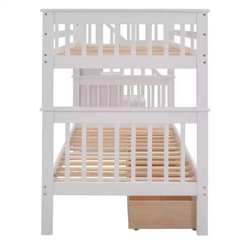 Lits superposés jumeaux Stairway pour enfants, cadre de lit superposé avec tiroirs de rangement et rampe de sécurité pour chambre à coucher et dortoir