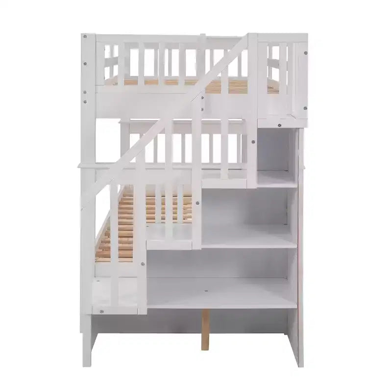 Lits superposés jumeaux Stairway pour enfants, cadre de lit superposé avec tiroirs de rangement et rampe de sécurité pour chambre à coucher et dortoir