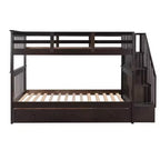 Lits superposés jumeaux Stairway pour enfants, cadre de lit superposé avec tiroirs de rangement et rampe de sécurité pour chambre à coucher et dortoir