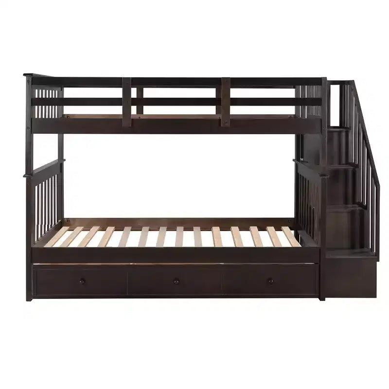 Lits superposés jumeaux Stairway pour enfants, cadre de lit superposé avec tiroirs de rangement et rampe de sécurité pour chambre à coucher et dortoir