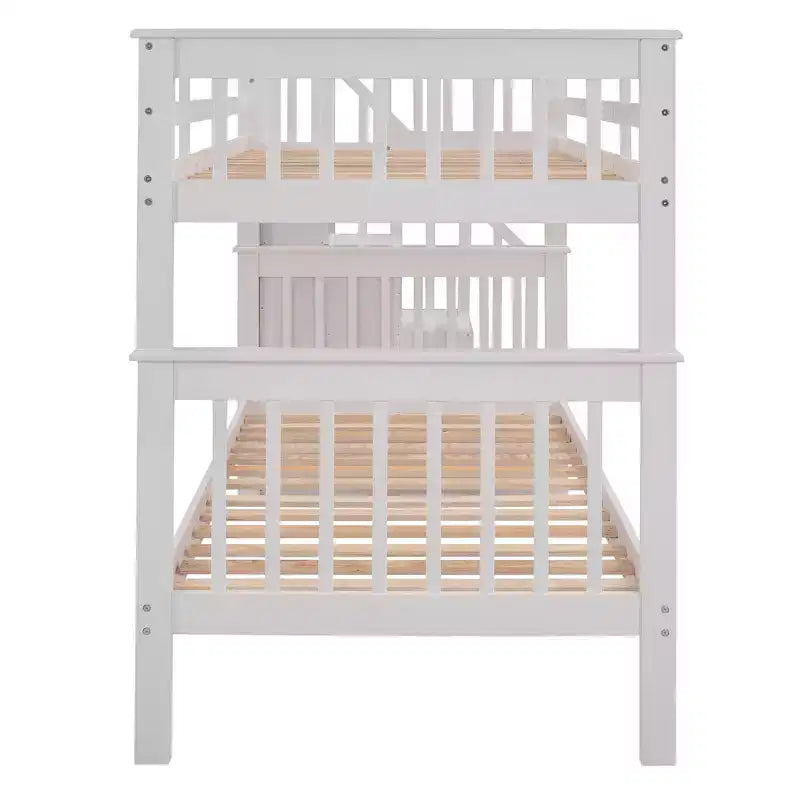 Lits superposés jumeaux Stairway pour enfants, cadre de lit superposé avec tiroirs de rangement et rampe de sécurité pour chambre à coucher et dortoir