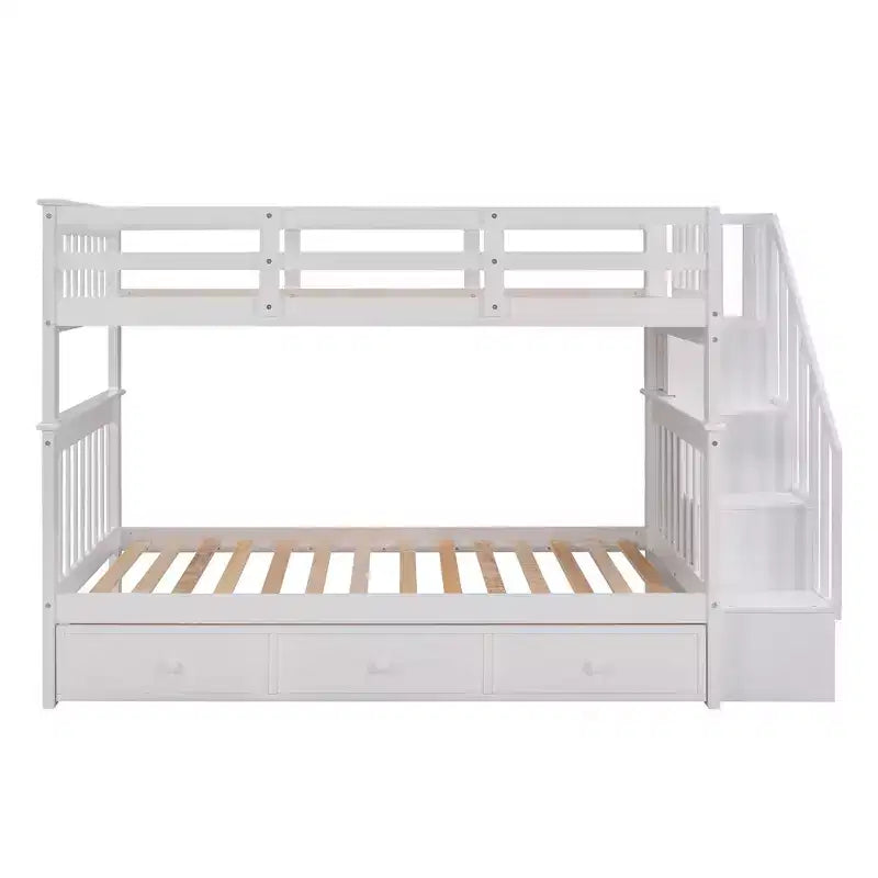 Lits superposés jumeaux Stairway pour enfants, cadre de lit superposé avec tiroirs de rangement et rampe de sécurité pour chambre à coucher et dortoir