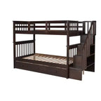 Lits superposés jumeaux Stairway pour enfants, cadre de lit superposé avec tiroirs de rangement et rampe de sécurité pour chambre à coucher et dortoir