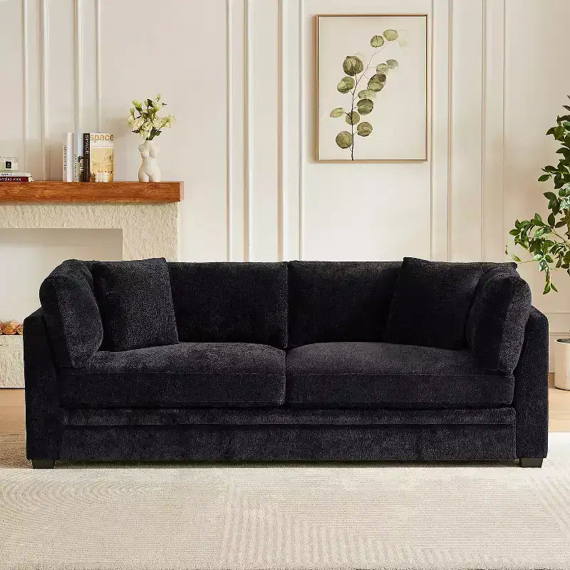 Christopher Knight Home Sany Canapé moderne 3 places en chenille de 212 cm avec accoudoirs évasés et coussins