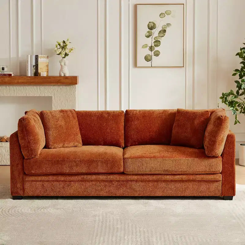 Christopher Knight Home Sany Canapé moderne 3 places en chenille de 212 cm avec accoudoirs évasés et coussins