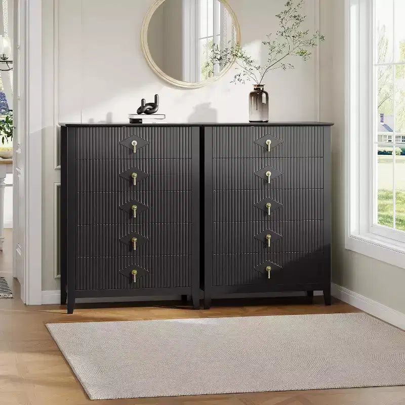 Commode COZONY 42.9 Tall Fluted à 5 tiroirs, commode moderne en bois pour chambre à coucher, meuble de rangement pour salon, couloir
