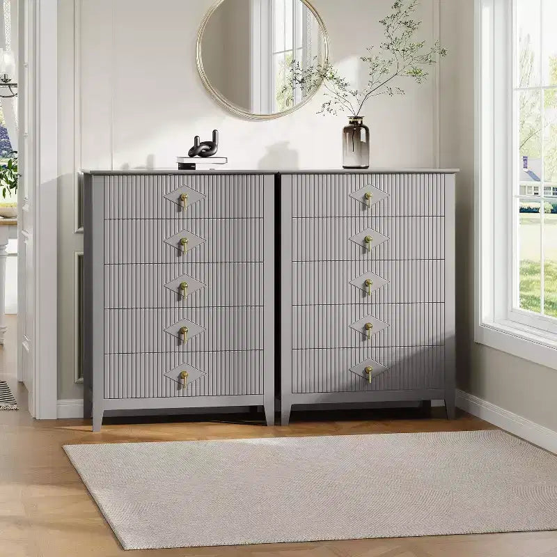 Commode COZONY 42.9 Tall Fluted à 5 tiroirs, commode moderne en bois pour chambre à coucher, meuble de rangement pour salon, couloir