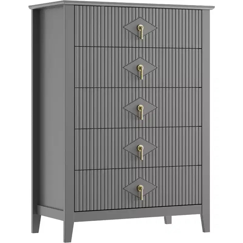 Commode COZONY 42.9 Tall Fluted à 5 tiroirs, commode moderne en bois pour chambre à coucher, meuble de rangement pour salon, couloir